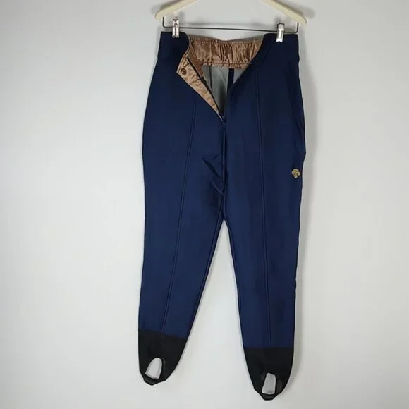 Vintage Descente Ski/Snow Pants High Waist Stirrups Navy Blue/Black Size 12 - Picture 7 of 11